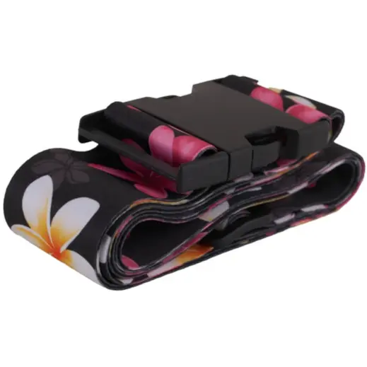 Floral Luggage Strap Black-Pink Folded Close Up